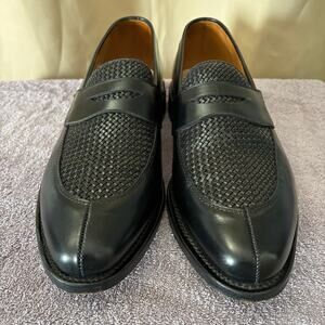 Edmond Allen Black Woven Leather Loafers Size 11 Dress Slip-On Penny Style